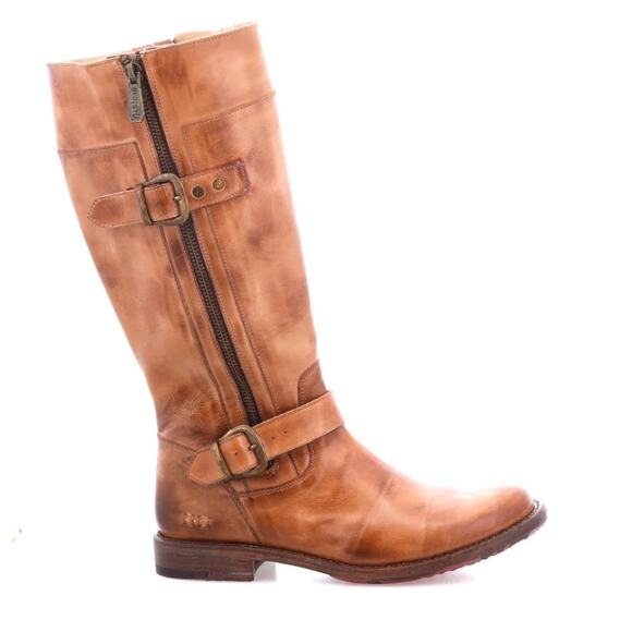 Bed | Stu Women's Gogo Lug Boots Tan Rustic Leather Size 8.5 NIB Lightly Worn - Picture 1 of 14